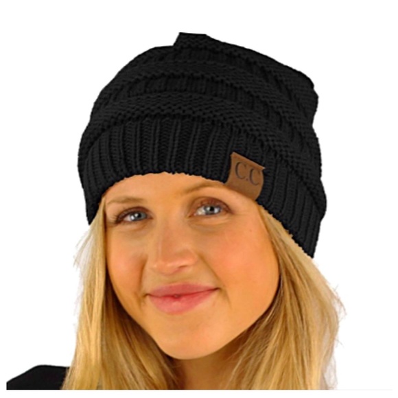C.C CLASSIC CABLE KNIT BEANIE Women’s Warm Black Chunky Stretch Skully OSFM! - Picture 7 of 9